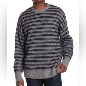 ALLSAINTS Bretley Striped grey black CrewNeck wool blend oversized Sweater large
